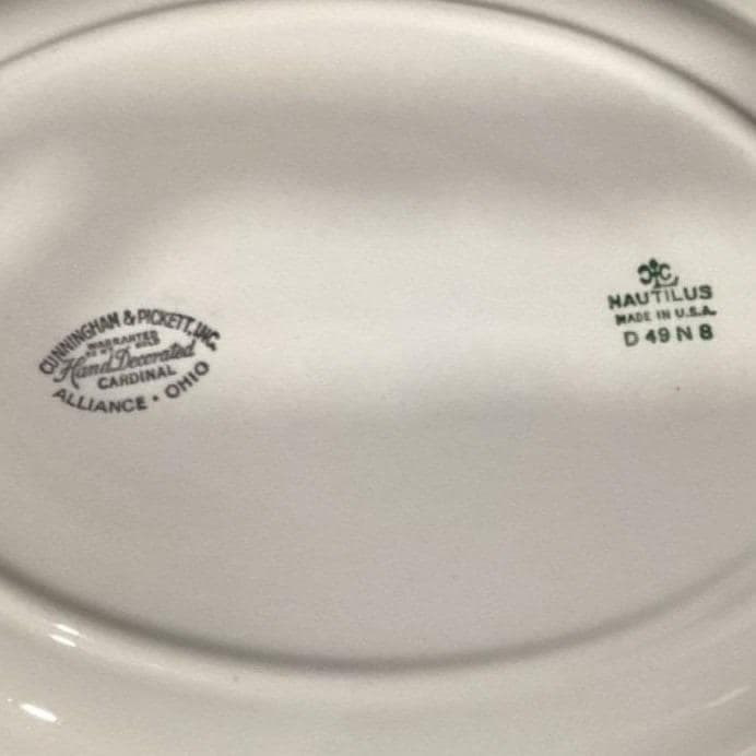 Cunningham & Pickett Cardinal Serving Platter, Vintage Gold Trim Oval Tray - Thumbnail 4