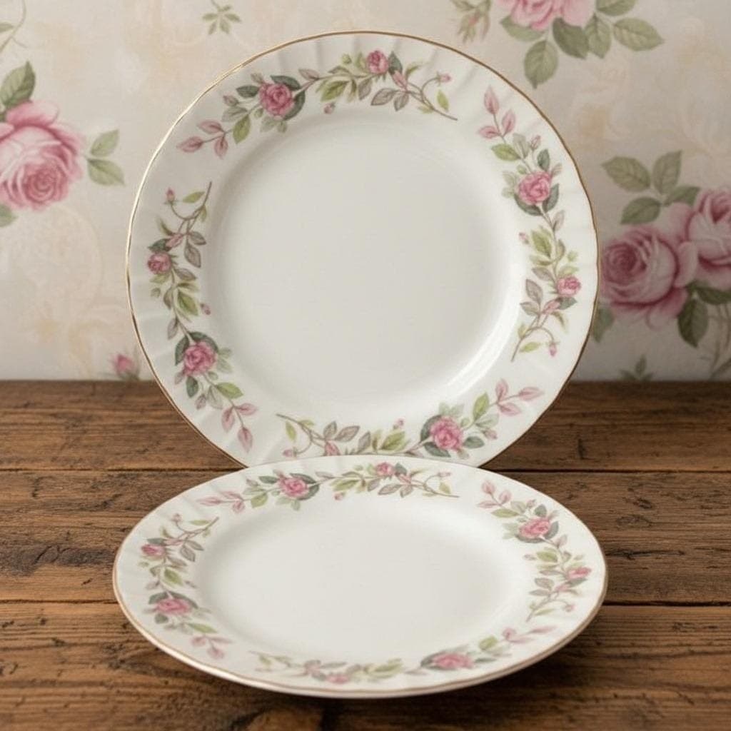Creative Fine China Regency Rose Bread Plates, Set of 2, Vtg Floral Dinnerware