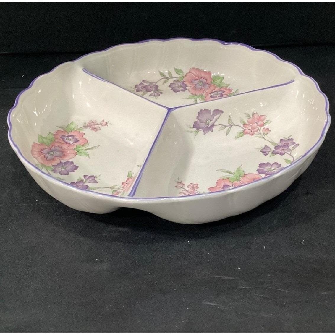 Suzuki and Asuka Japan Floral Divided Serving Tray, Vtg You & Me Ceramic Server - Thumbnail 6