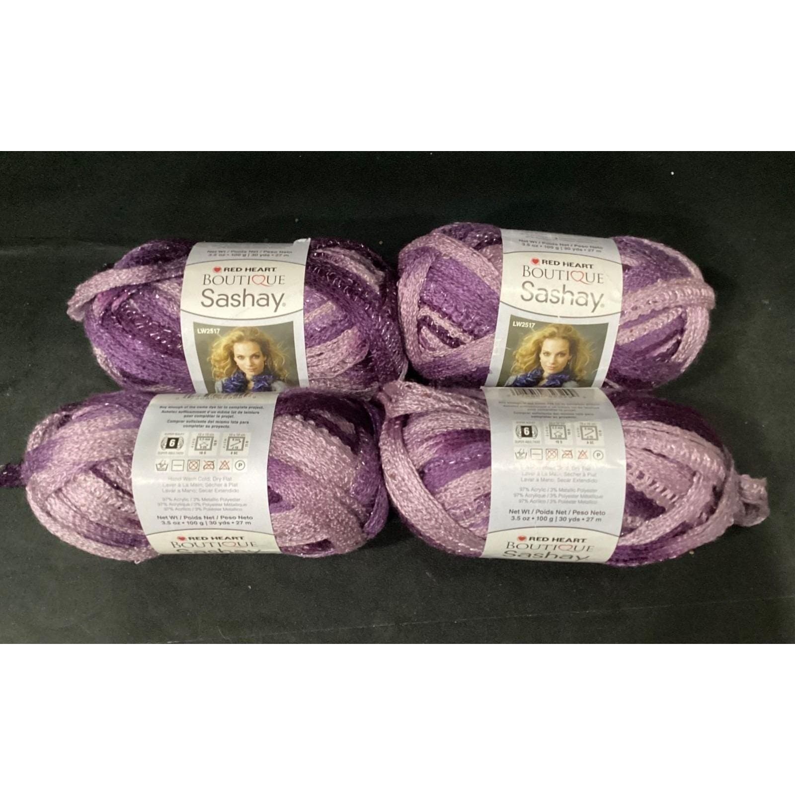 Red Heart Boutique Sashay Yarn Boogie Purple Metallic 3.5oz Lot of 4 Dye Lot 206 - Thumbnail 6