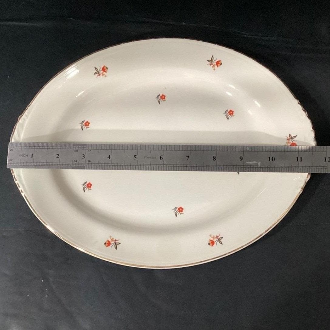 Cunningham & Pickett Cardinal Serving Platter, Vintage Gold Trim Oval Tray - Thumbnail 2