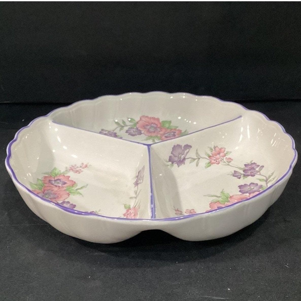 Suzuki and Asuka Japan Floral Divided Serving Tray, Vtg You & Me Ceramic Server - Thumbnail 13
