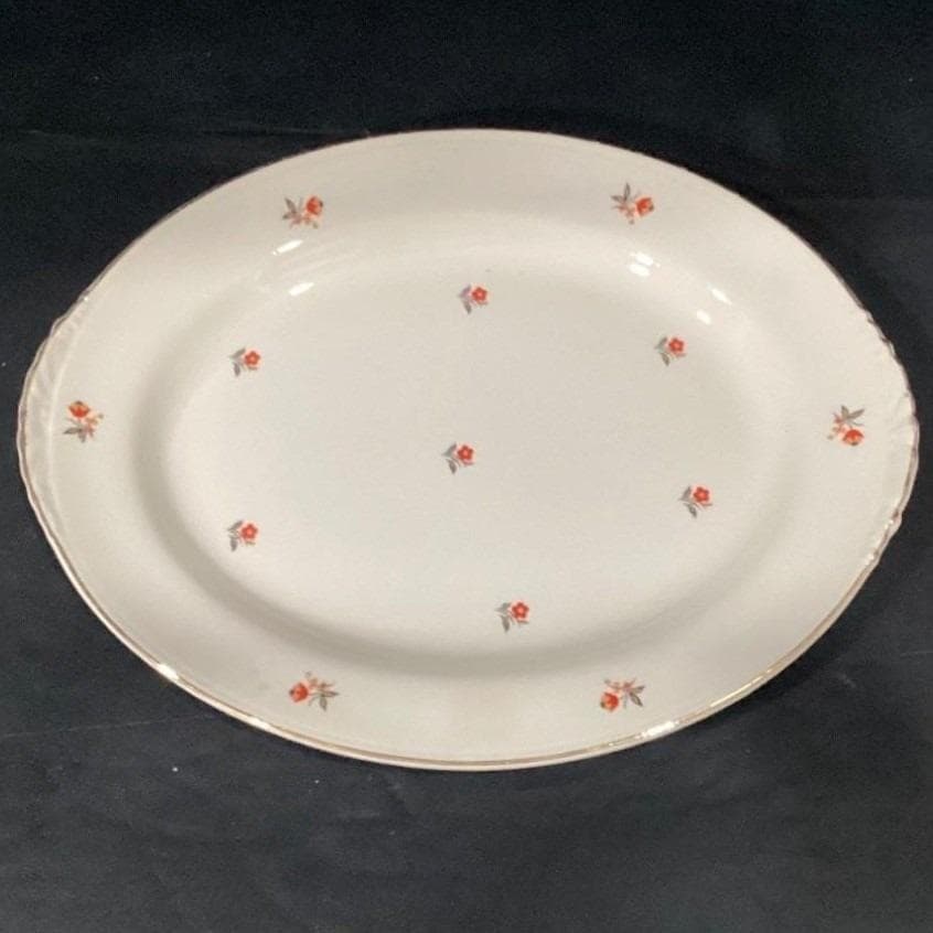 Cunningham & Pickett Cardinal Serving Platter, Vintage Gold Trim Oval Tray - Thumbnail 6