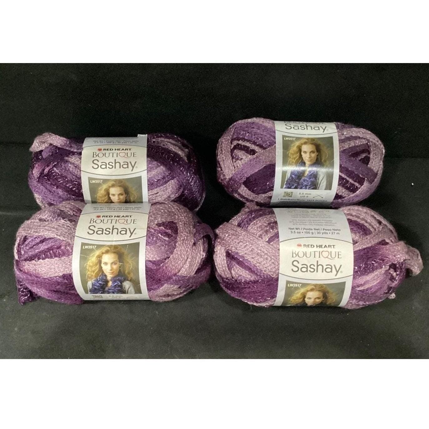 Red Heart Boutique Sashay Yarn Boogie Purple Metallic 3.5oz Lot of 4 Dye Lot 206 - Thumbnail 2