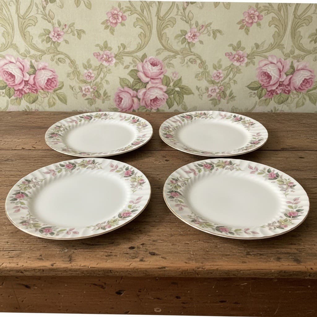 Creative Fine China Regency Rose Dinner Plates #2345, Set of 4 Floral Dinnerware