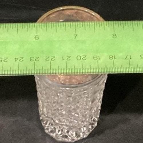 Mid-Century Diamond Point Criss-Cross Juice Glasses, Set of 5 Gold-Trim Tumblers - Thumbnail 3