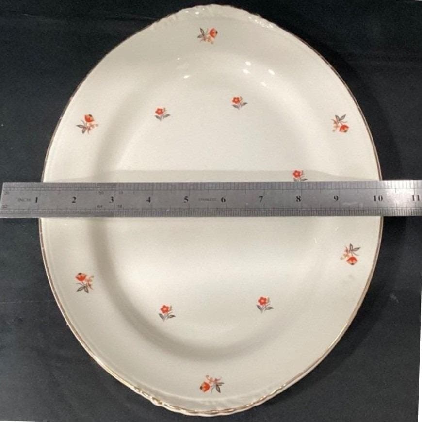 Cunningham & Pickett Cardinal Serving Platter, Vintage Gold Trim Oval Tray - Thumbnail 3
