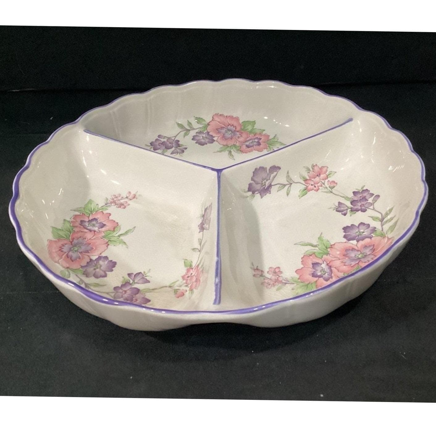 Suzuki and Asuka Japan Floral Divided Serving Tray, Vtg You & Me Ceramic Server - Thumbnail 7