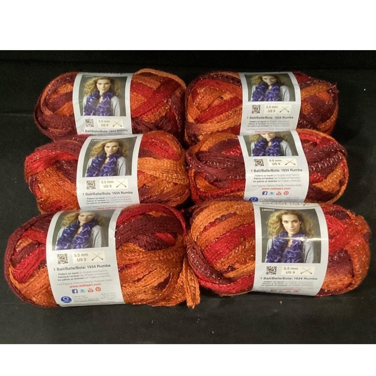 Red Heart Boutique Sashay Yarn Salsa Red Orange Metallic 6 Skeins Lot 1949 214 - Thumbnail 3