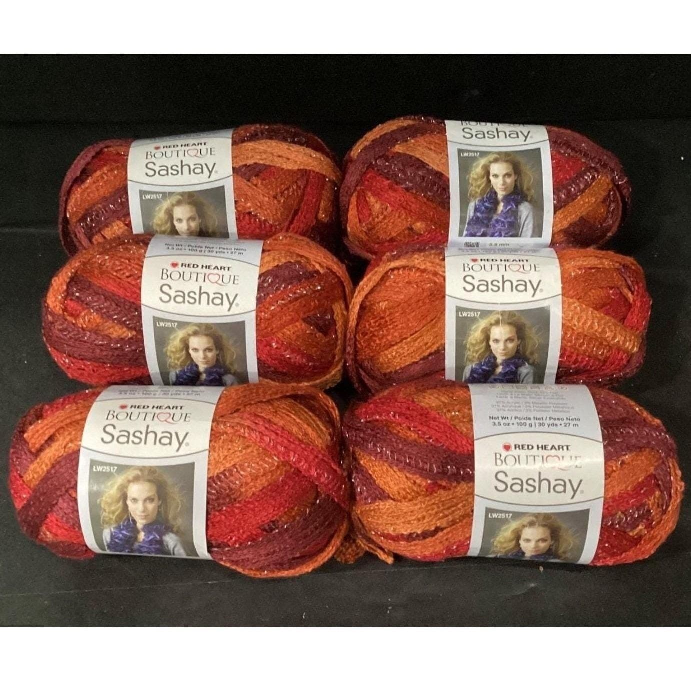 Red Heart Boutique Sashay Yarn Salsa Red Orange Metallic 6 Skeins Lot 1949 214 - Thumbnail 2