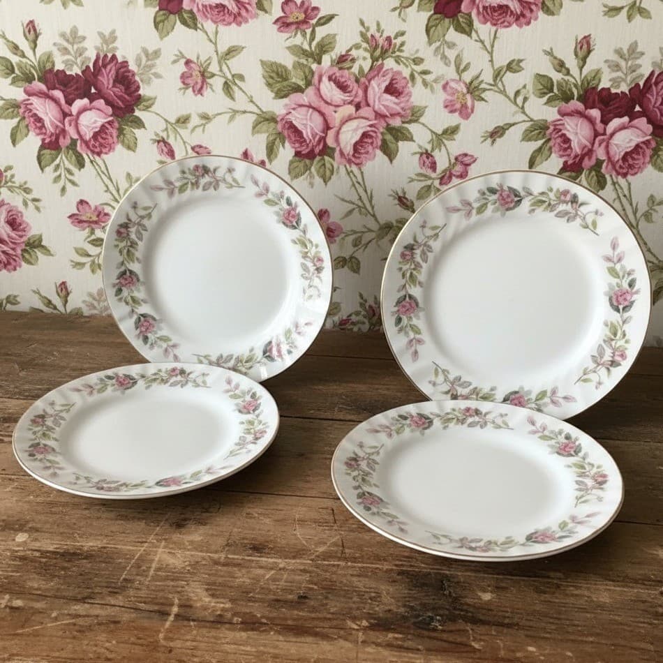 Creative Fine China Japan Regency Rose Bread Plates, Set of 4, Floral Dinnerware