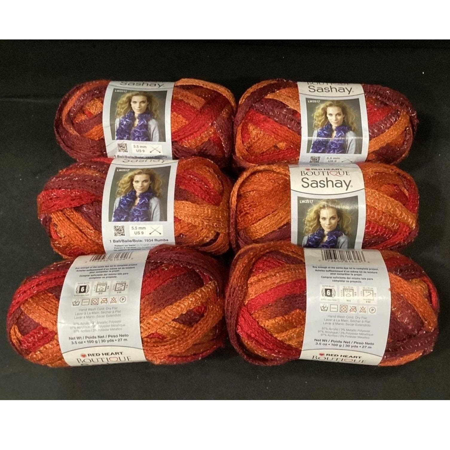 Red Heart Boutique Sashay Yarn Salsa Red Orange Metallic 6 Skeins Lot 1949 214 - Thumbnail 7