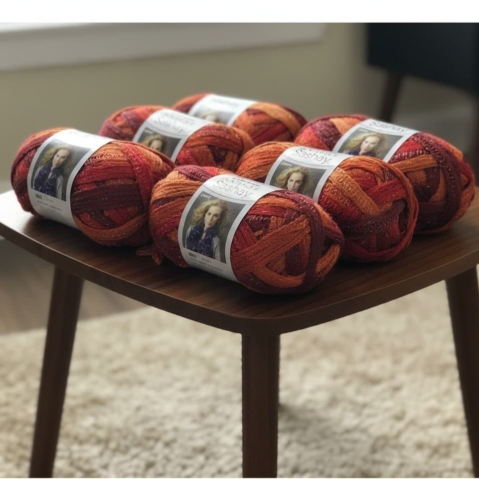 Red Heart Boutique Sashay Yarn Salsa Red Orange Metallic 6 Skeins Lot 1949 214