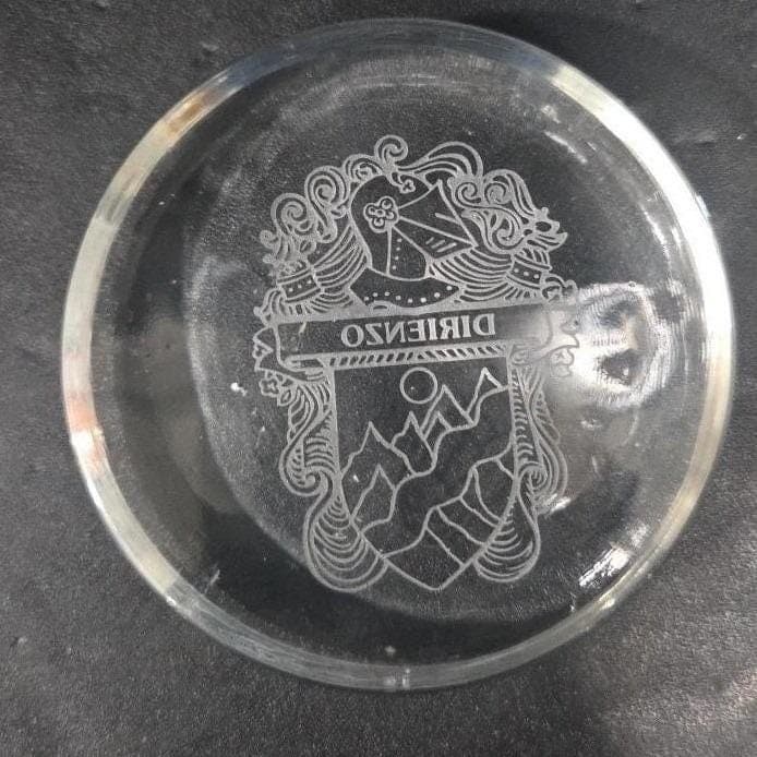 Shield Coat Of Arms Glass Paperweight, Etched Dirienzo Crest, Office Decor - Thumbnail 7