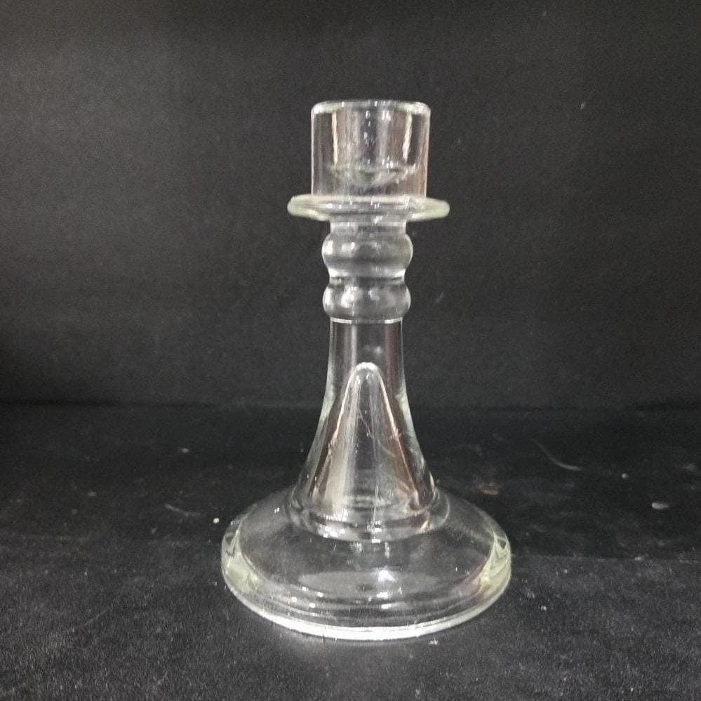 Clear Glass Candlestick Holder, Antique Single Candle Stick, Vintage Replacement - Thumbnail 7
