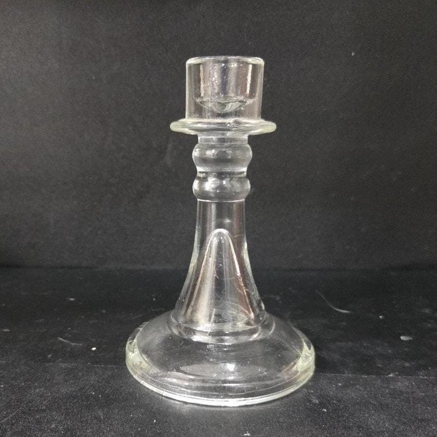 Clear Glass Candlestick Holder, Antique Single Candle Stick, Vintage Replacement - Thumbnail 10