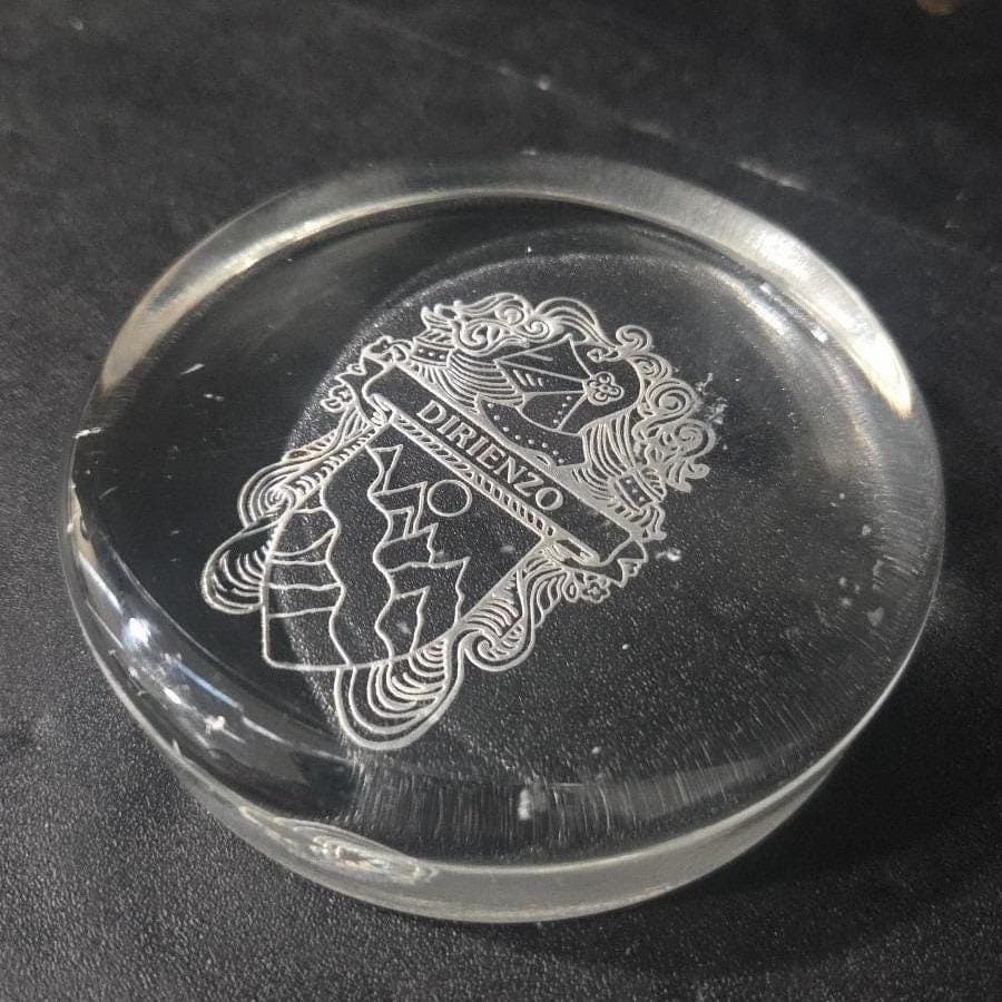 Shield Coat Of Arms Glass Paperweight, Etched Dirienzo Crest, Office Decor - Thumbnail 6