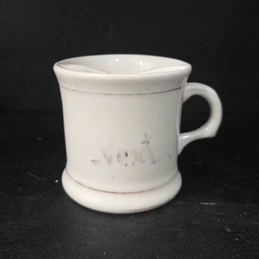 Homer Laughlin Shaving Mug, Vintage Cable Cup, Faded Gold Lettering, Replacement - Thumbnail 2