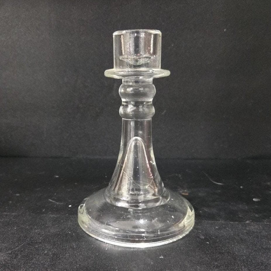 Clear Glass Candlestick Holder, Antique Single Candle Stick, Vintage Replacement - Thumbnail 8