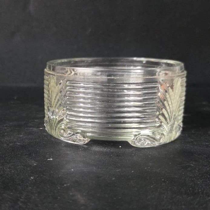 Art Deco Ribbed Glass Powder Dish, Palm Frond Design, Vintage Vanity Decor - Thumbnail 9