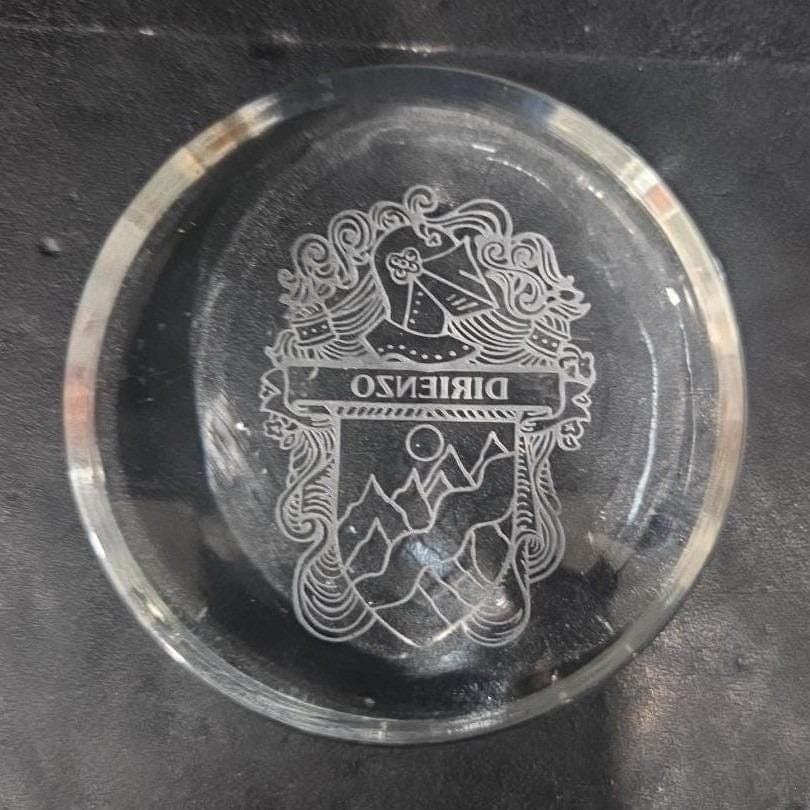 Shield Coat Of Arms Glass Paperweight, Etched Dirienzo Crest, Office Decor - Thumbnail 5