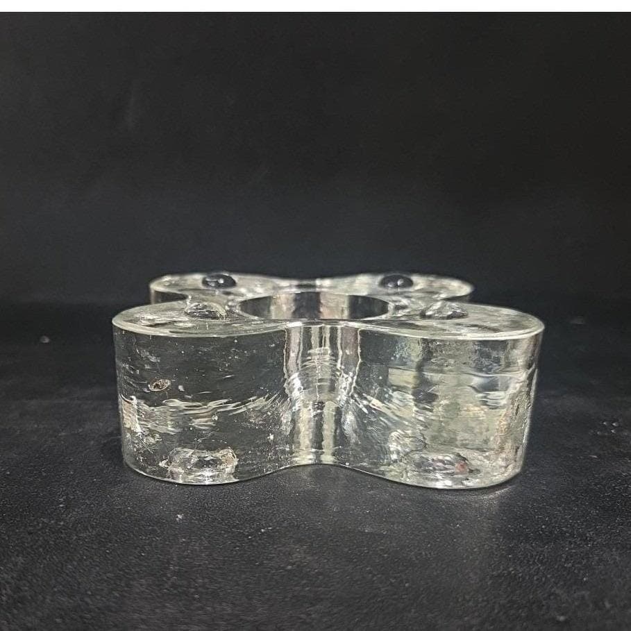 Blenko Mid Century Candle Holder, Handmade Clear Art Glass, Vintage Home Decor - Thumbnail 9