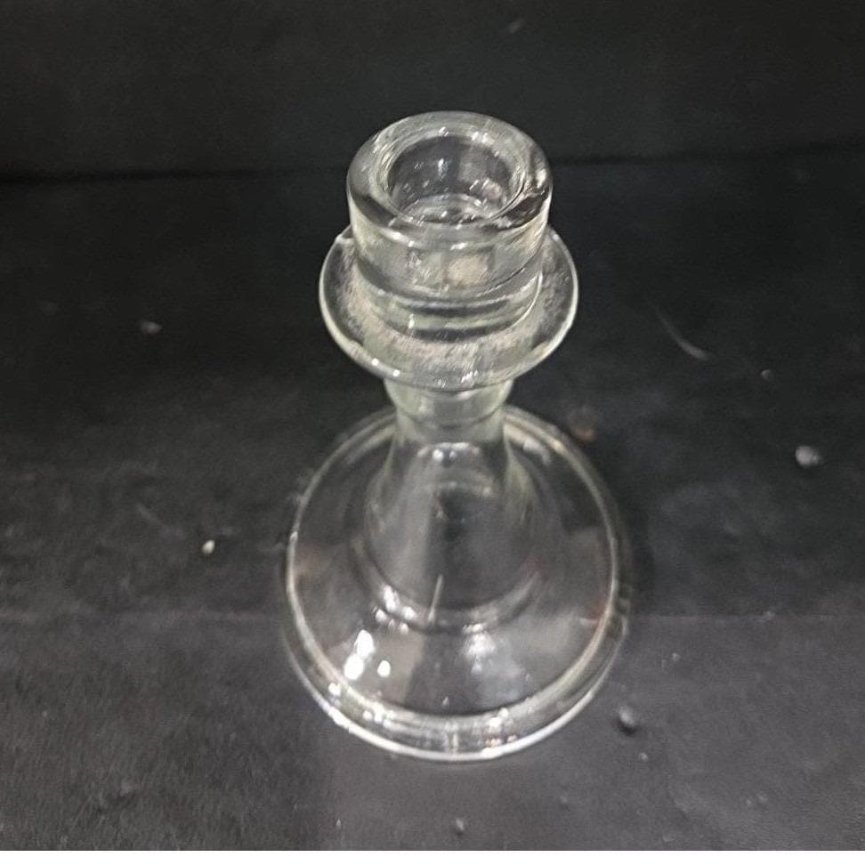 Clear Glass Candlestick Holder, Antique Single Candle Stick, Vintage Replacement - Thumbnail 6