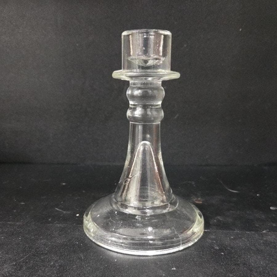 Clear Glass Candlestick Holder, Antique Single Candle Stick, Vintage Replacement - Thumbnail 9