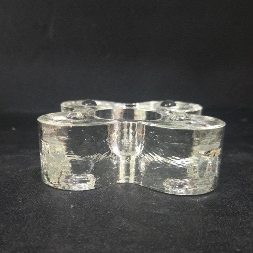 Blenko Mid Century Candle Holder, Handmade Clear Art Glass, Vintage Home Decor - Thumbnail 8
