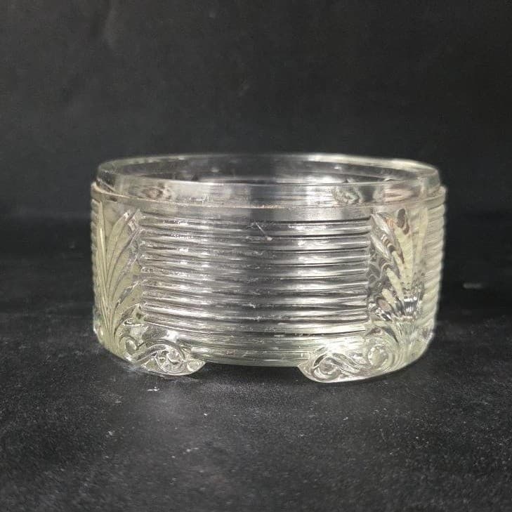 Art Deco Ribbed Glass Powder Dish, Palm Frond Design, Vintage Vanity Decor - Thumbnail 8