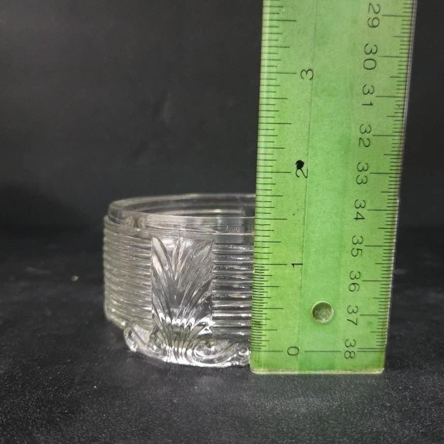 Art Deco Ribbed Glass Powder Dish, Palm Frond Design, Vintage Vanity Decor - Thumbnail 6