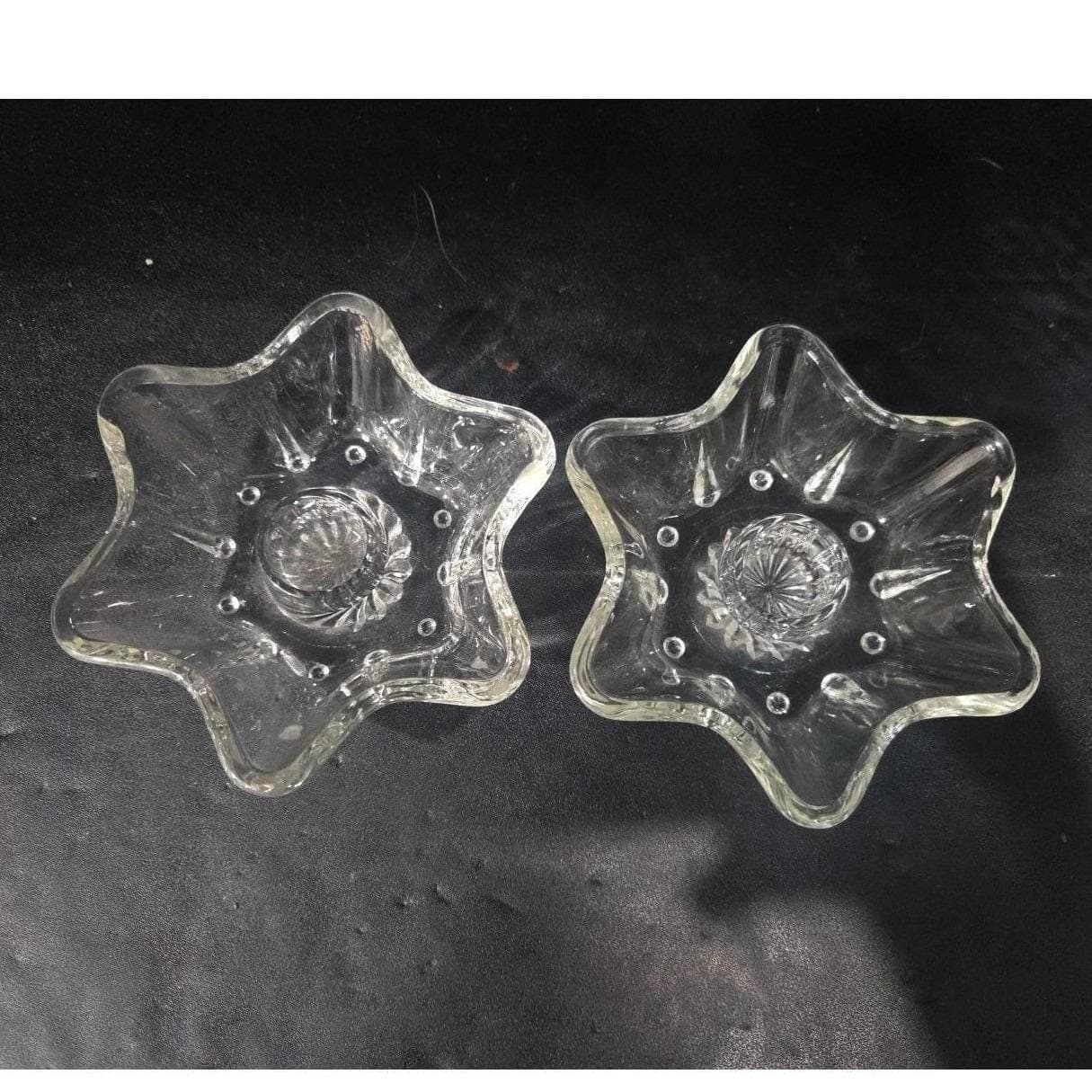 Anchor Hocking Six Point Star Candlestick Holders, Set of 2, Vintage Votive - Thumbnail 4