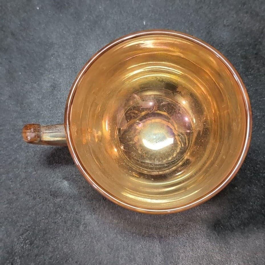 Jeanette Marigold Carnival Glass Punch Bowl, Five Piece Setting, Lusterware - Thumbnail 7