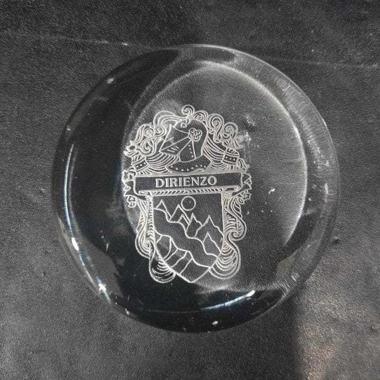Shield Coat Of Arms Glass Paperweight, Etched Dirienzo Crest, Office Decor - Thumbnail 4