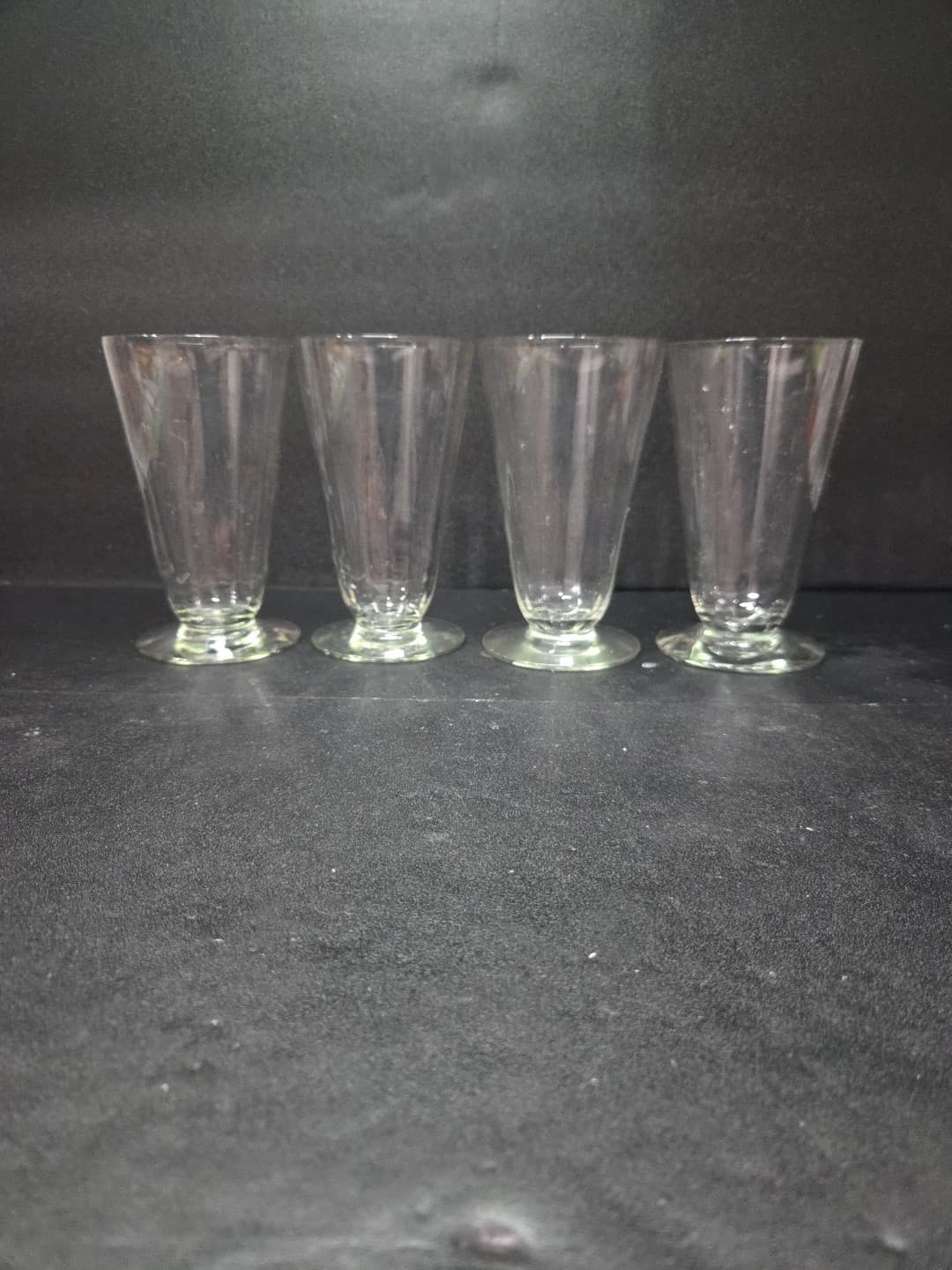 Handmade Optic Ribbed Sundae Glasses, Set of 4, Clear Glass, Vtg Dessert Bowls