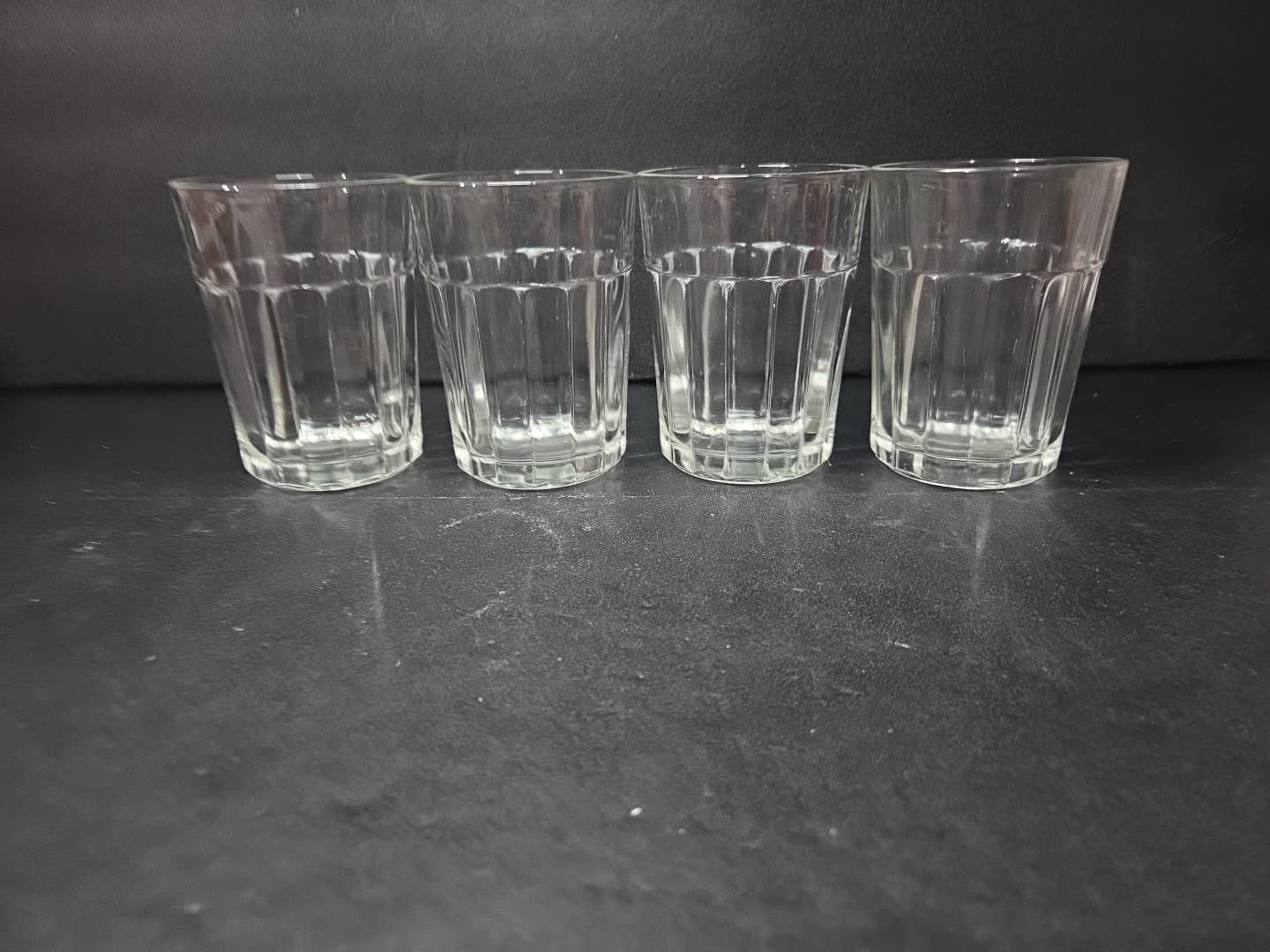 Viking Vertical Panels Glass Tumblers, Vintage Barware, Set of 4, 4" Tumblers