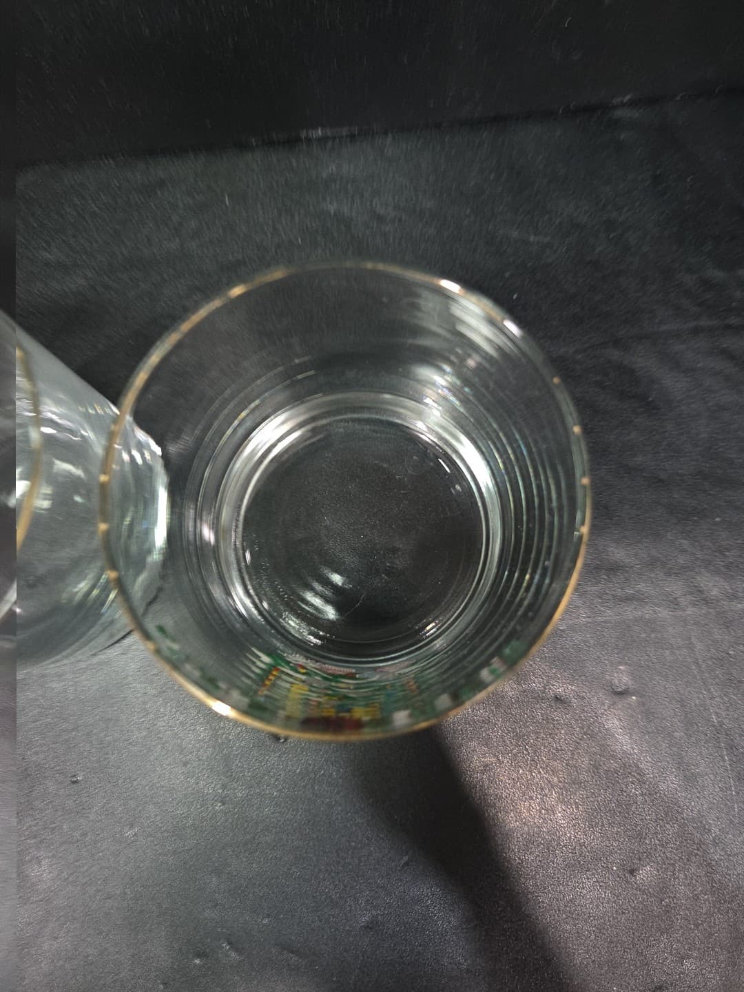 Christmas Tree Low Ball Glasses Set, Gold Rimmed Vintage Pair, Holiday Drinkware - Thumbnail 6
