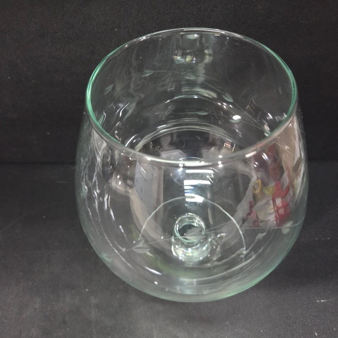 Princess House Heritage Punch Bowl, Etched Floral Crystal, Vintage Serveware - Thumbnail 4