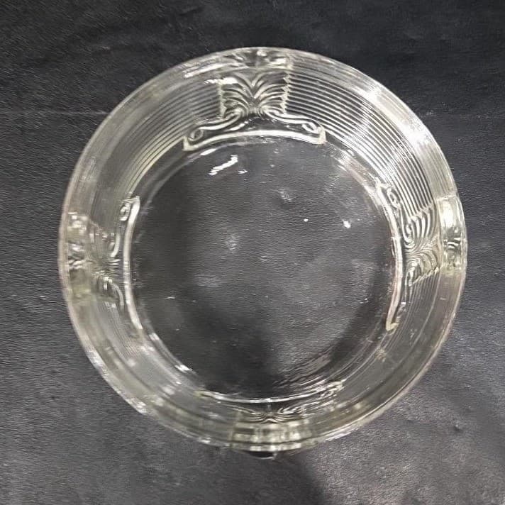 Art Deco Ribbed Glass Powder Dish, Palm Frond Design, Vintage Vanity Decor - Thumbnail 3