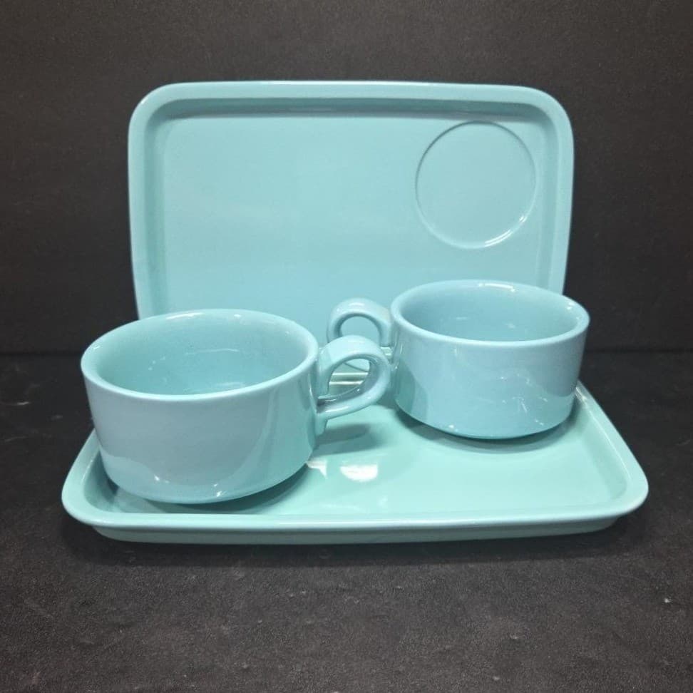 Hall Teal Blue Sandwich Plate & Soup Cup, Set Of 2, Vintage Retro Tableware - Thumbnail 2