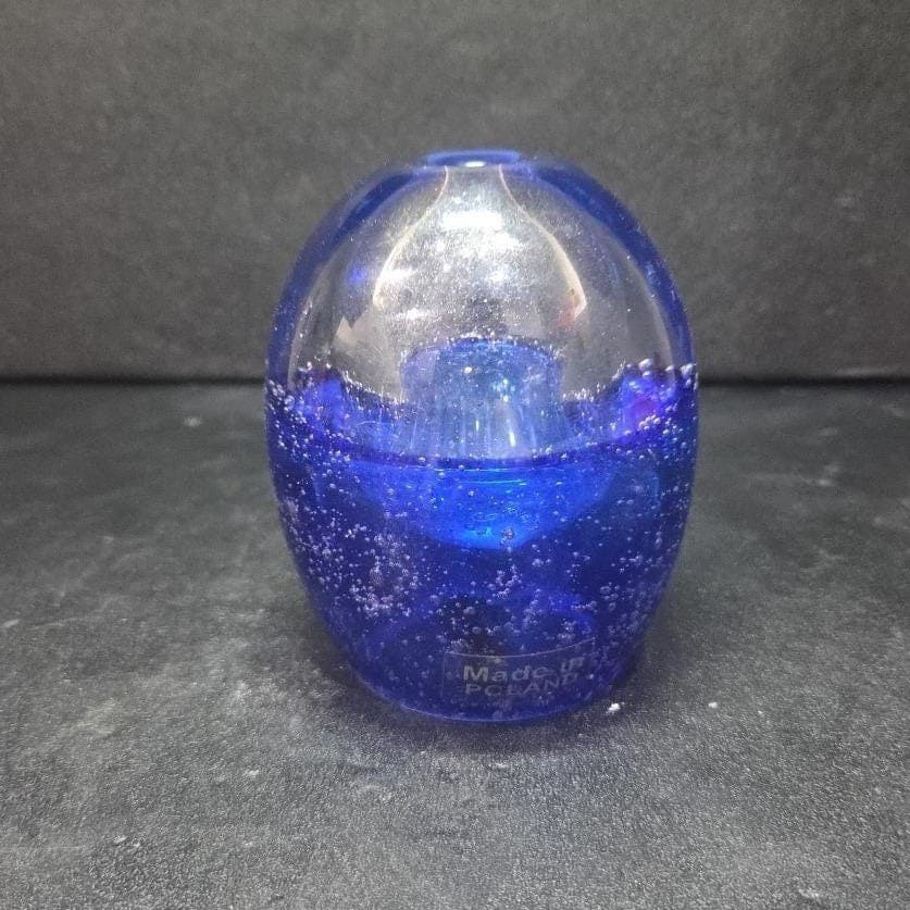 Blue Bubble Design Paperweight, Vintage Polish Glass Sculpture, Oil Lamp, Decor - Thumbnail 2