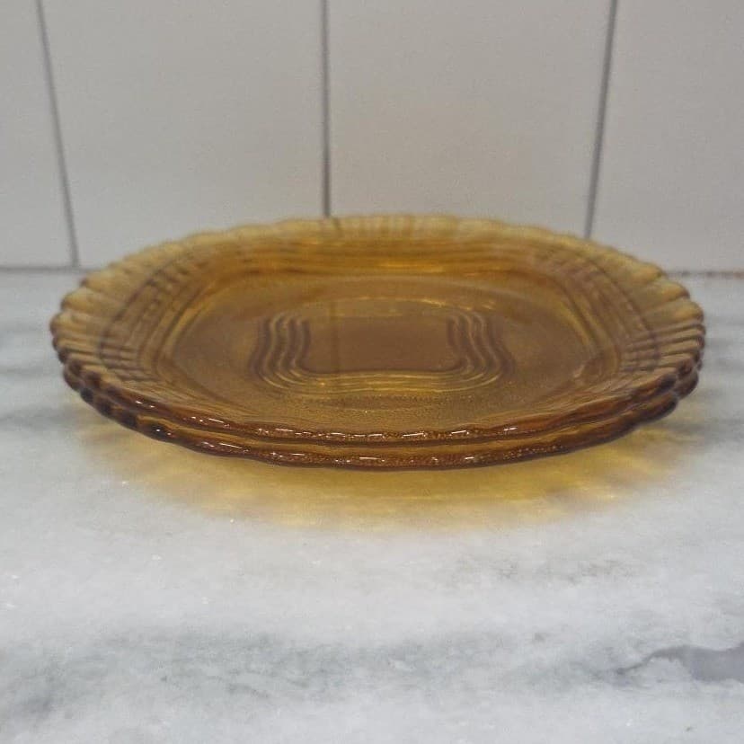 Duralex Amber Wave Luncheon Plates, Set of 2, Vintage Glassware, Depression Era - Thumbnail 6