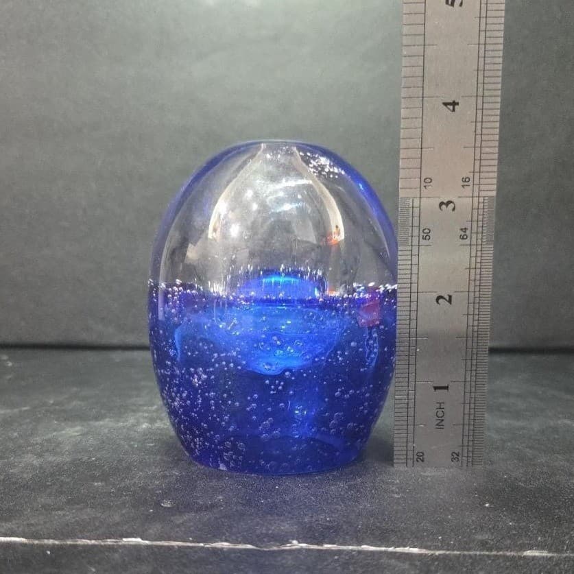 Blue Bubble Design Paperweight, Vintage Polish Glass Sculpture, Oil Lamp, Decor - Thumbnail 8