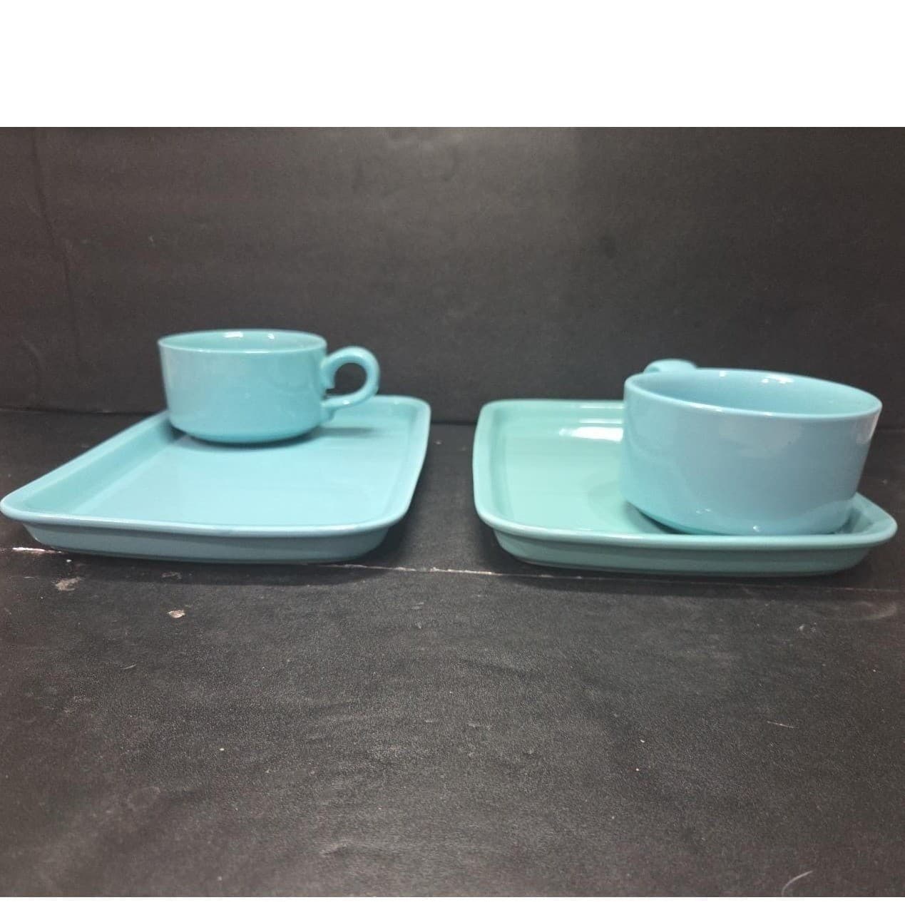 Hall Teal Blue Sandwich Plate & Soup Cup, Set Of 2, Vintage Retro Tableware - Thumbnail 3