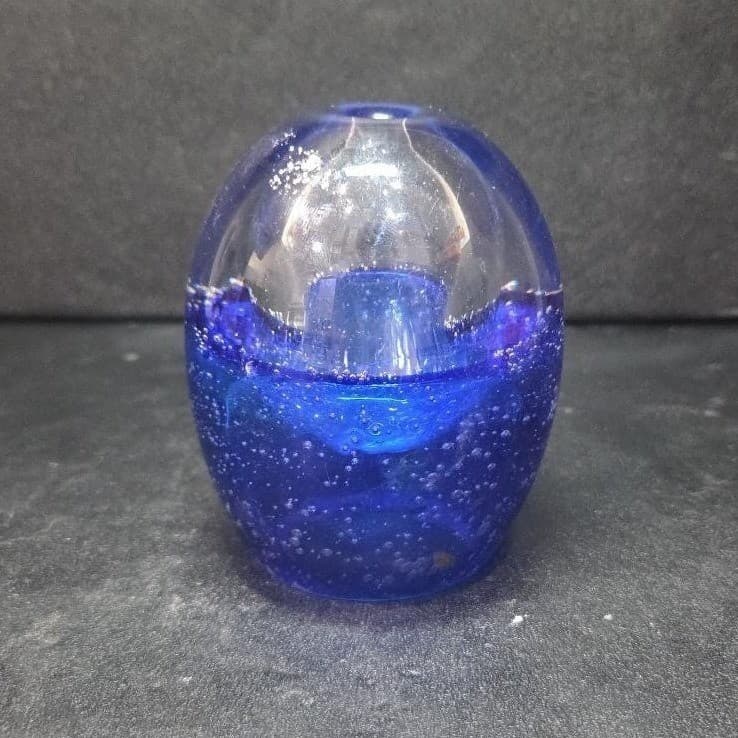 Blue Bubble Design Paperweight, Vintage Polish Glass Sculpture, Oil Lamp, Decor - Thumbnail 4