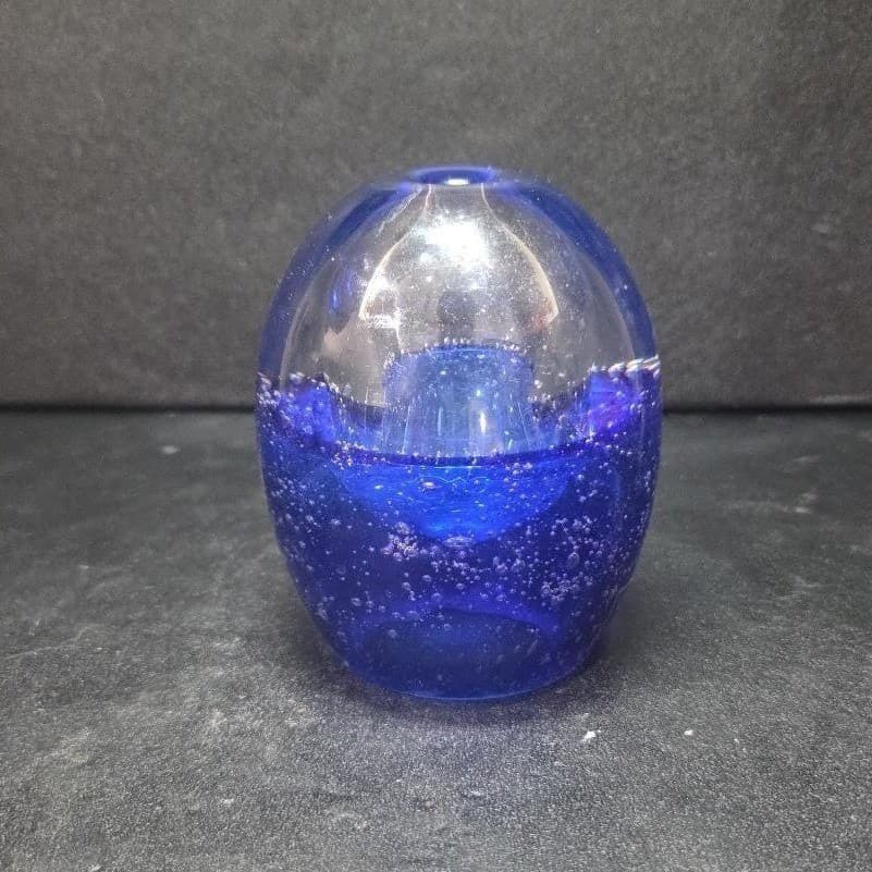 Blue Bubble Design Paperweight, Vintage Polish Glass Sculpture, Oil Lamp, Decor - Thumbnail 5