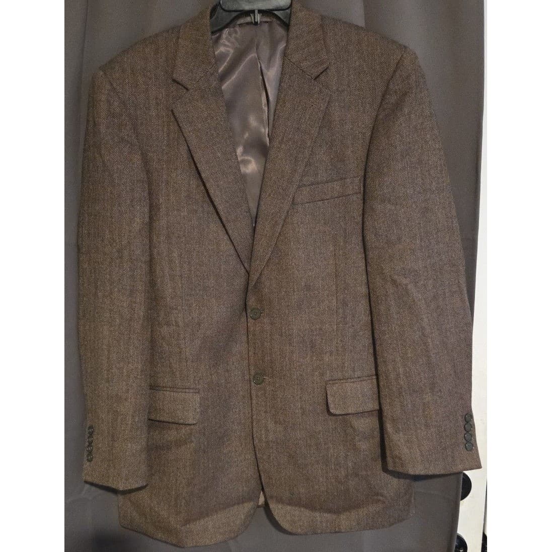 Saddlebred Brown Herringbone 100% Lambswool Blazer, Mens 42L Sport Coat X33024AN - Thumbnail 3
