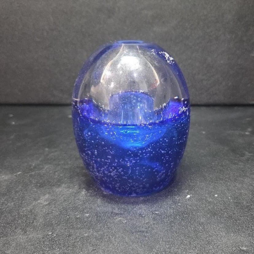 Blue Bubble Design Paperweight, Vintage Polish Glass Sculpture, Oil Lamp, Decor - Thumbnail 3