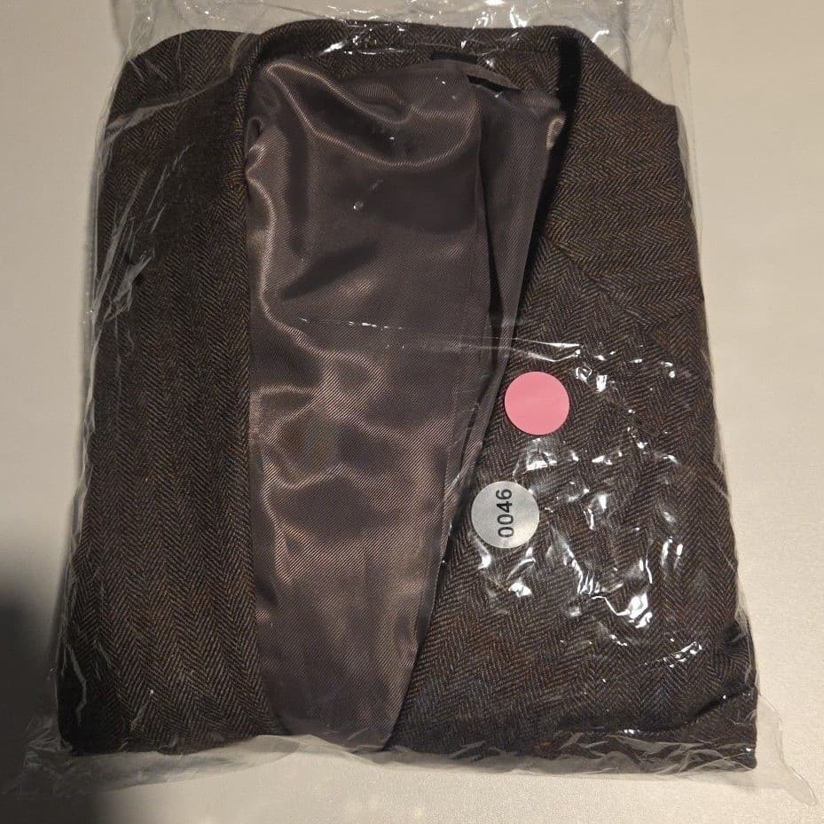 Saddlebred Brown Herringbone 100% Lambswool Blazer, Mens 42L Sport Coat X33024AN - Thumbnail 11