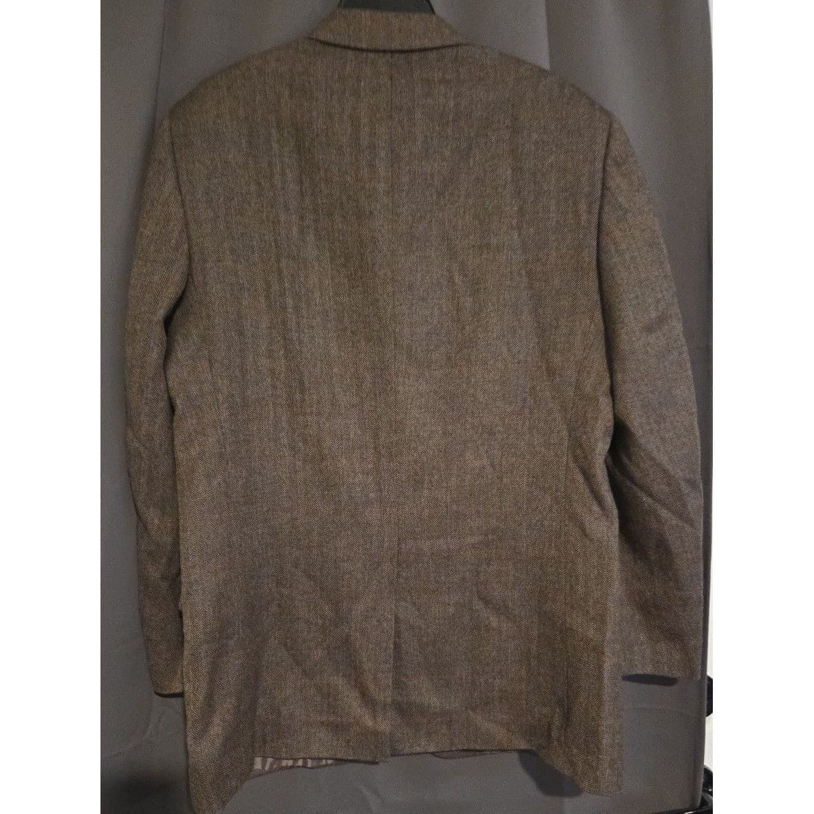 Saddlebred Brown Herringbone 100% Lambswool Blazer, Mens 42L Sport Coat X33024AN - Thumbnail 4